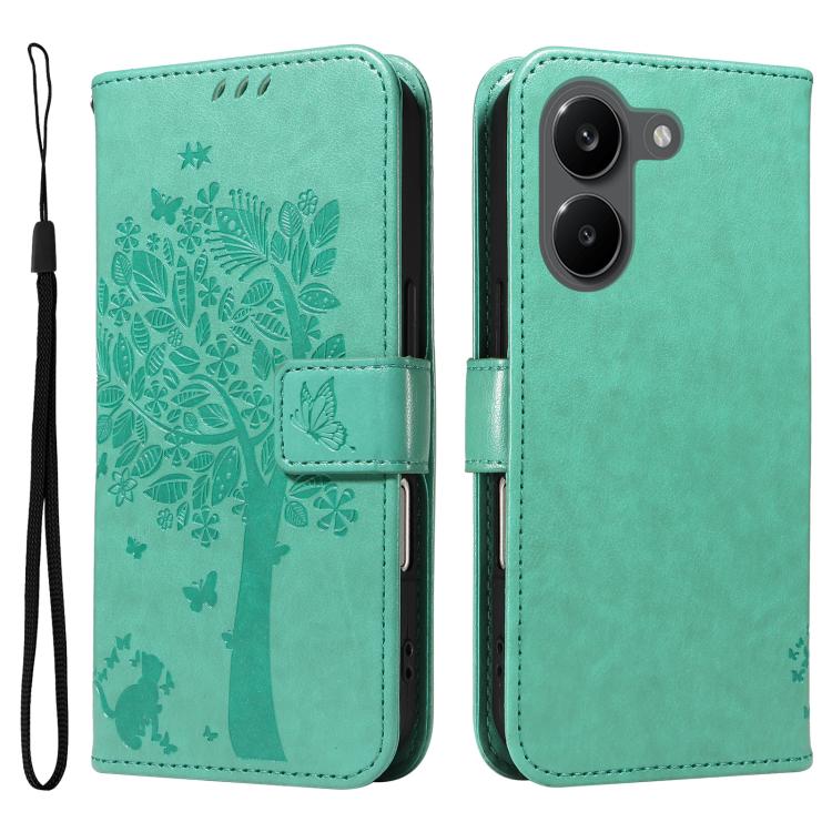 For Redmi Turbo 5 5G / Poco X8 Pro 5G Tree & Cat Embossed Pattern Flip Leather Phone Case