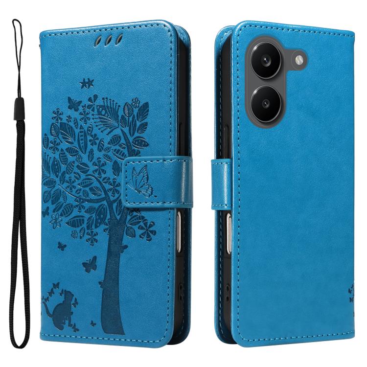 For Redmi Turbo 5 5G / Poco X8 Pro 5G Tree & Cat Embossed Pattern Flip Leather Phone Case