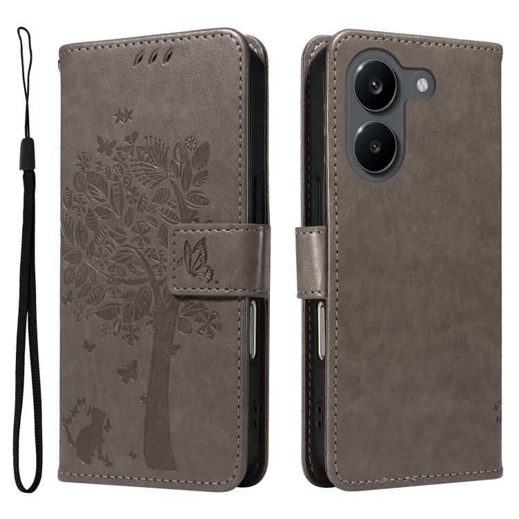 For Redmi Turbo 5 5G / Poco X8 Pro 5G Tree & Cat Embossed Pattern Flip Leather Phone Case