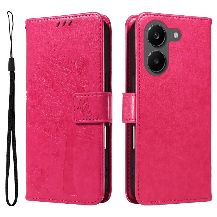 For Redmi Turbo 5 5G / Poco X8 Pro 5G Tree & Cat Embossed Pattern Flip Leather Phone Case