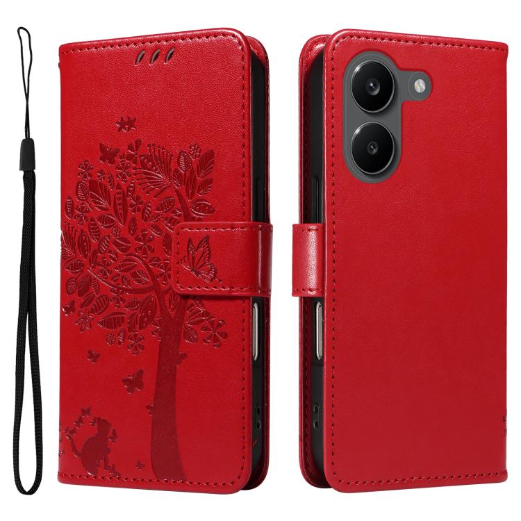 For Redmi Turbo 5 5G / Poco X8 Pro 5G Tree & Cat Embossed Pattern Flip Leather Phone Case