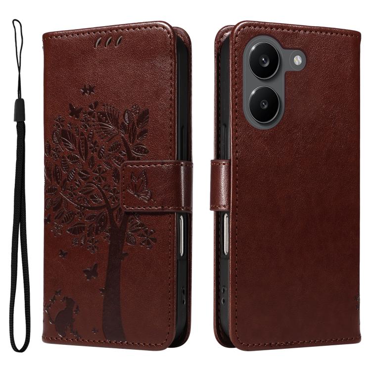 For Redmi Turbo 5 5G / Poco X8 Pro 5G Tree & Cat Embossed Pattern Flip Leather Phone Case