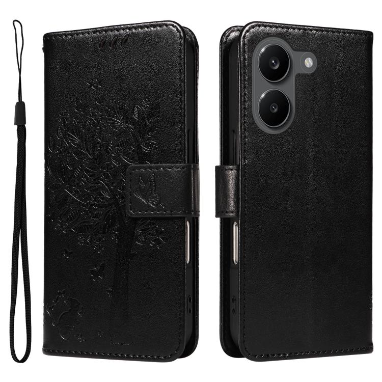 For Redmi Turbo 5 5G / Poco X8 Pro 5G Tree & Cat Embossed Pattern Flip Leather Phone Case