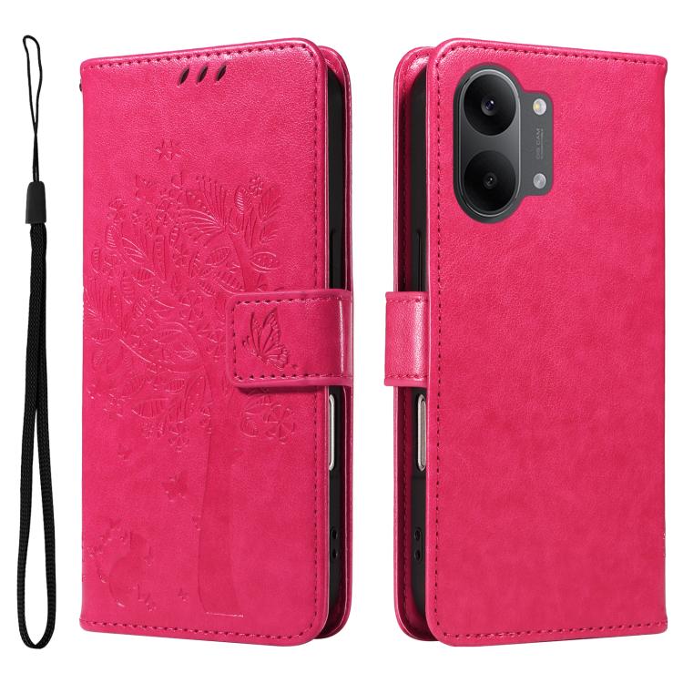 For Redmi Turbo 5 Max 5G Tree & Cat Embossed Pattern Flip Leather Phone Case
