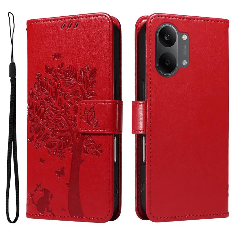 For Redmi Turbo 5 Max 5G Tree & Cat Embossed Pattern Flip Leather Phone Case