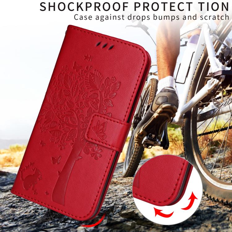 For Redmi Turbo 5 Max 5G Tree & Cat Embossed Pattern Flip Leather Phone Case