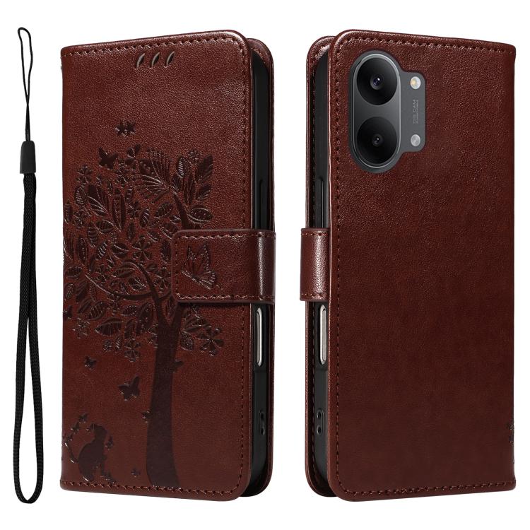 For Redmi Turbo 5 Max 5G Tree & Cat Embossed Pattern Flip Leather Phone Case