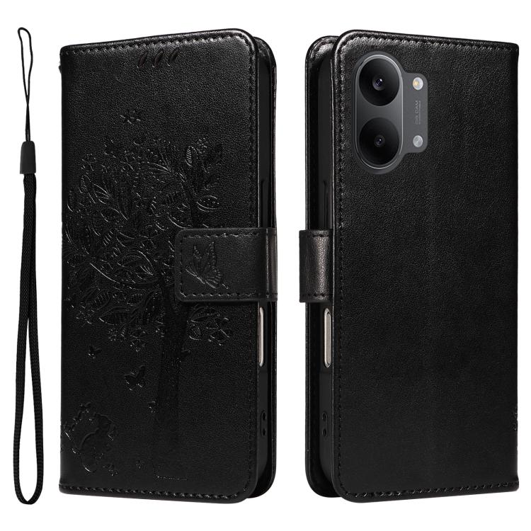 For Redmi Turbo 5 Max 5G Tree & Cat Embossed Pattern Flip Leather Phone Case