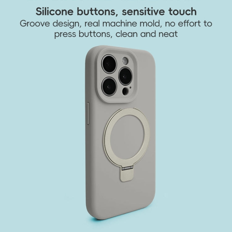 For iPhone 15 Pro Max Precision Hole Liquid Silicone MagSafe Metal Ring Holder Phone Case