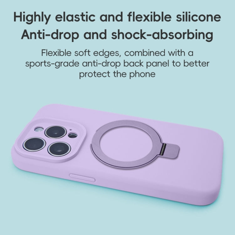 For iPhone 15 Pro Max Precision Hole Liquid Silicone MagSafe Metal Ring Holder Phone Case