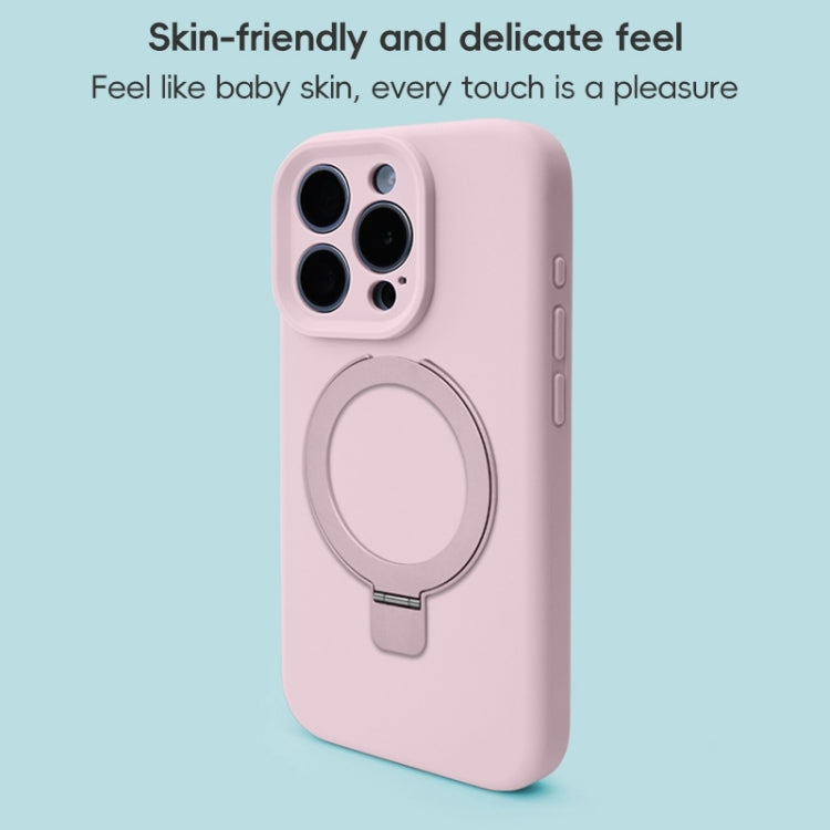 For iPhone 15 Pro Precision Hole Liquid Silicone MagSafe Metal Ring Holder Phone Case