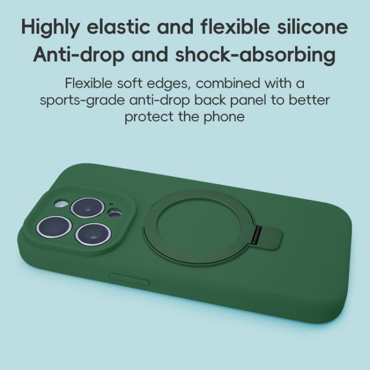 For iPhone 15 Pro Precision Hole Liquid Silicone MagSafe Metal Ring Holder Phone Case