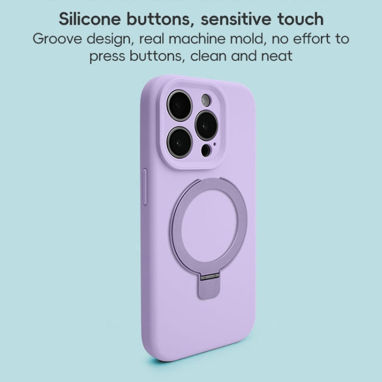 For iPhone 15 Pro Precision Hole Liquid Silicone MagSafe Metal Ring Holder Phone Case