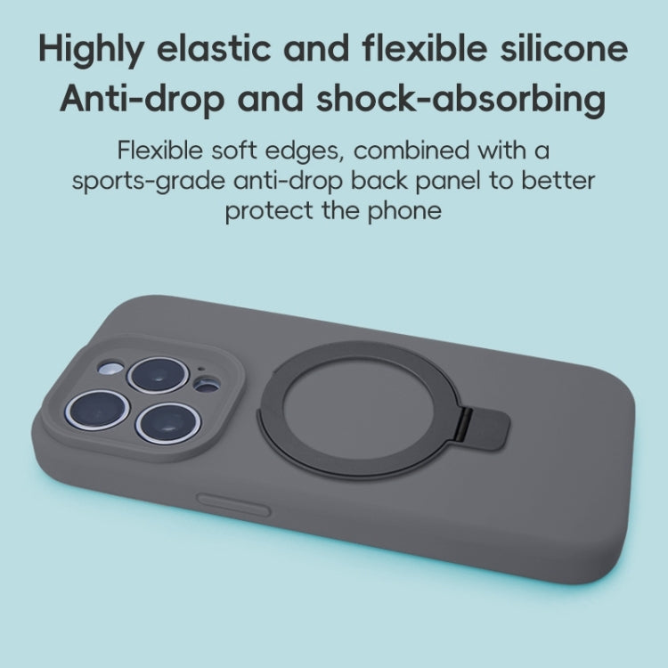 For iPhone 15 Precision Hole Liquid Silicone MagSafe Metal Ring Holder Phone Case