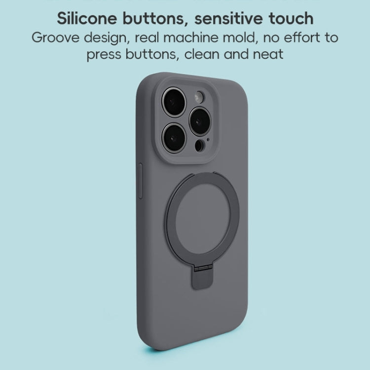 For iPhone 15 Precision Hole Liquid Silicone MagSafe Metal Ring Holder Phone Case