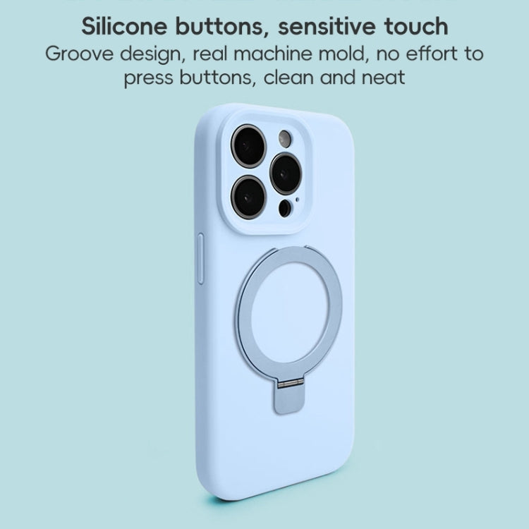 For iPhone 15 Precision Hole Liquid Silicone MagSafe Metal Ring Holder Phone Case