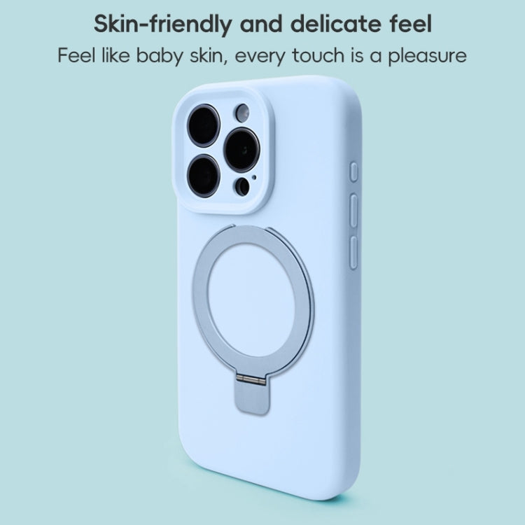 For iPhone 15 Precision Hole Liquid Silicone MagSafe Metal Ring Holder Phone Case