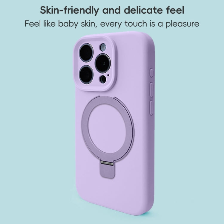 For iPhone 15 Precision Hole Liquid Silicone MagSafe Metal Ring Holder Phone Case
