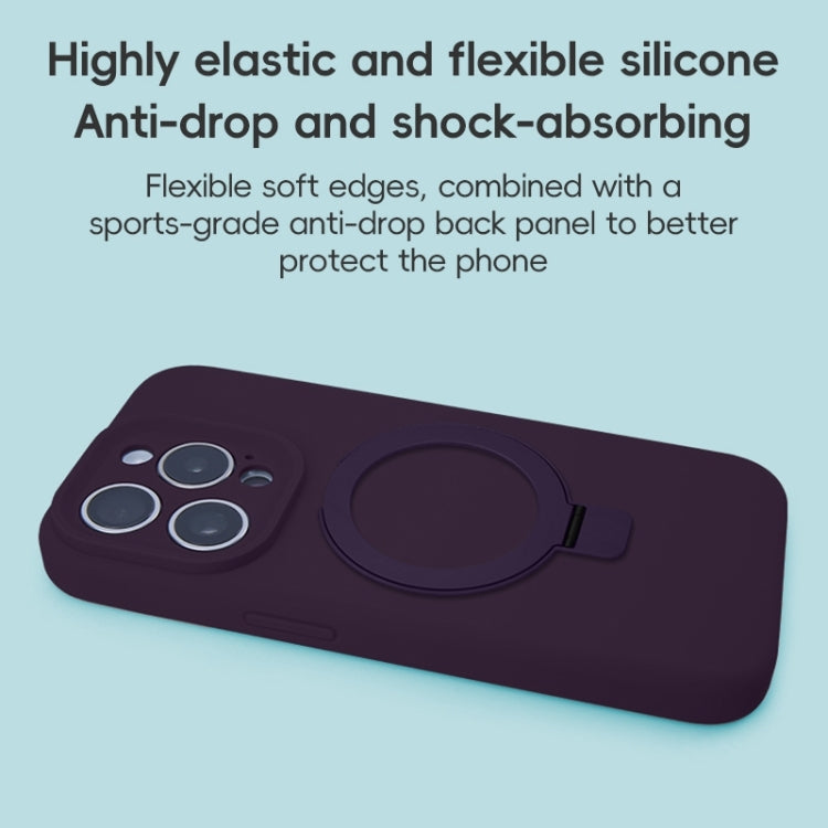For iPhone 15 Precision Hole Liquid Silicone MagSafe Metal Ring Holder Phone Case