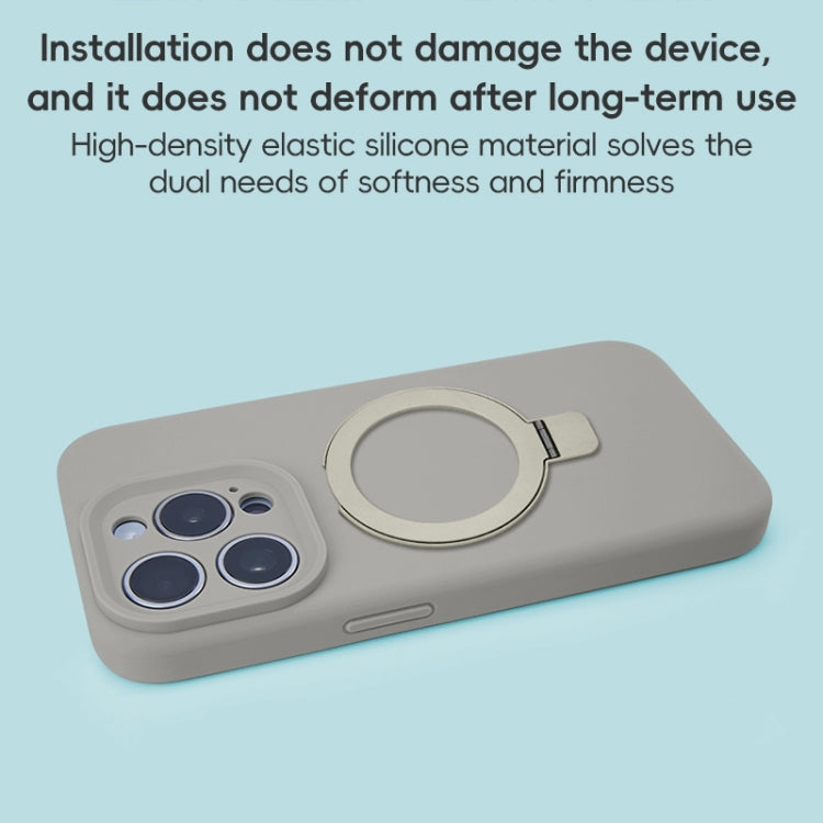 For iPhone 14 Precision Hole Liquid Silicone MagSafe Metal Ring Holder Phone Case