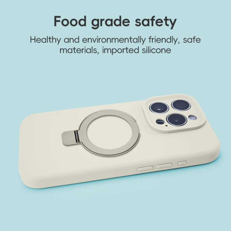 For iPhone 14 Pro Precision Hole Liquid Silicone MagSafe Metal Ring Holder Phone Case