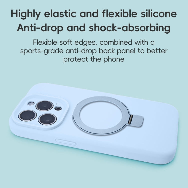 For iPhone 14 Pro Precision Hole Liquid Silicone MagSafe Metal Ring Holder Phone Case