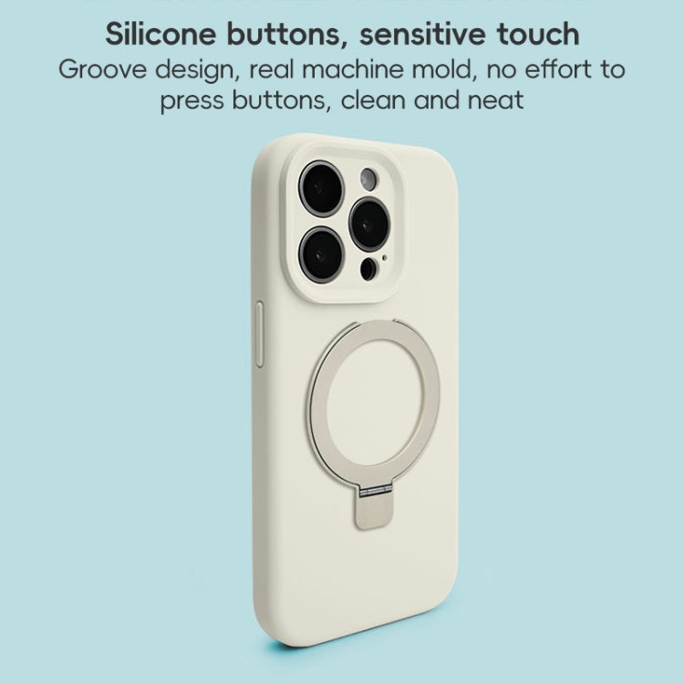 For iPhone 13 Pro Max Precision Hole Liquid Silicone MagSafe Metal Ring Holder Phone Case
