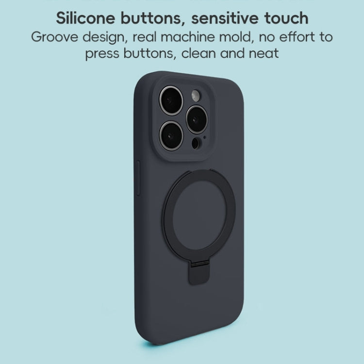 For iPhone 13 Pro Max Precision Hole Liquid Silicone MagSafe Metal Ring Holder Phone Case
