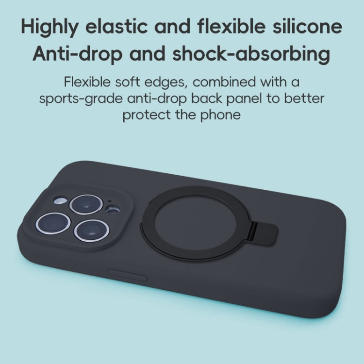 For iPhone 12 Pro Max Precision Hole Liquid Silicone MagSafe Metal Ring Holder Phone Case