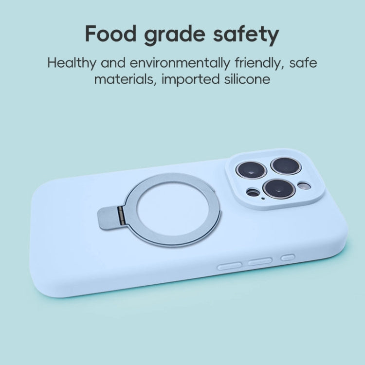 For iPhone 12 Pro Max Precision Hole Liquid Silicone MagSafe Metal Ring Holder Phone Case