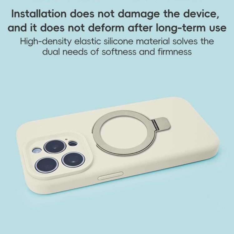 For iPhone 16 Pro Max Precision Hole Liquid Silicone MagSafe Metal Ring Holder Phone Case