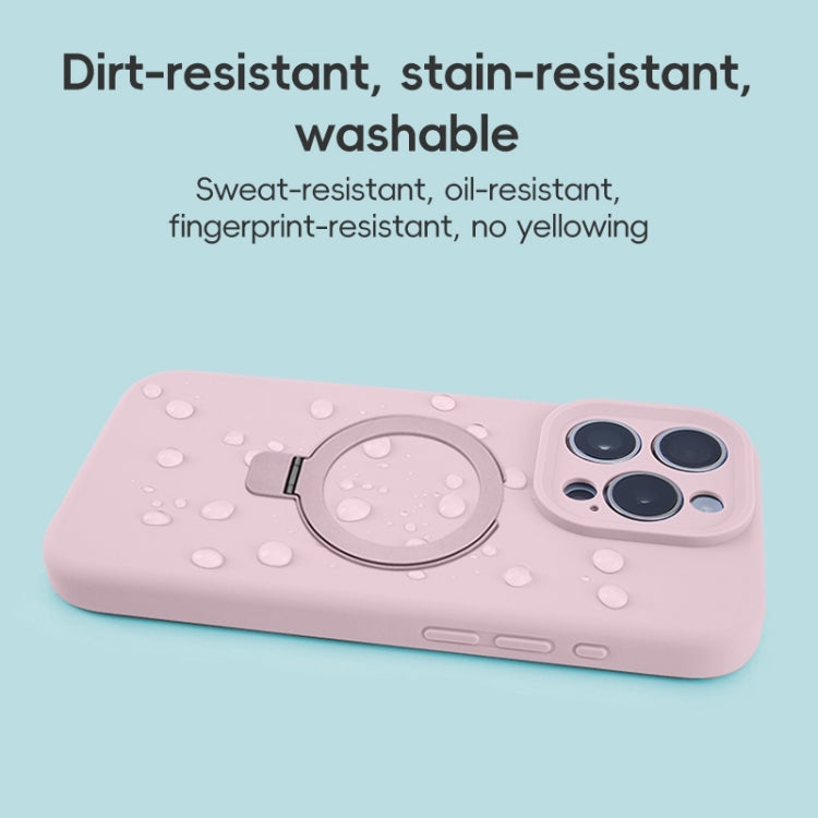 For iPhone 16 Pro Max Precision Hole Liquid Silicone MagSafe Metal Ring Holder Phone Case
