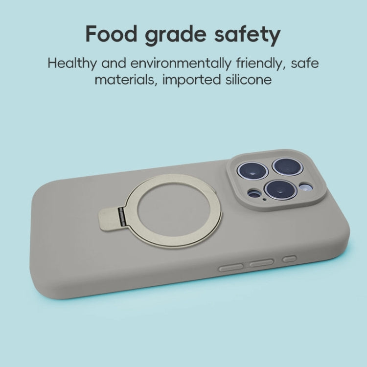 For iPhone 16 Pro Max Precision Hole Liquid Silicone MagSafe Metal Ring Holder Phone Case