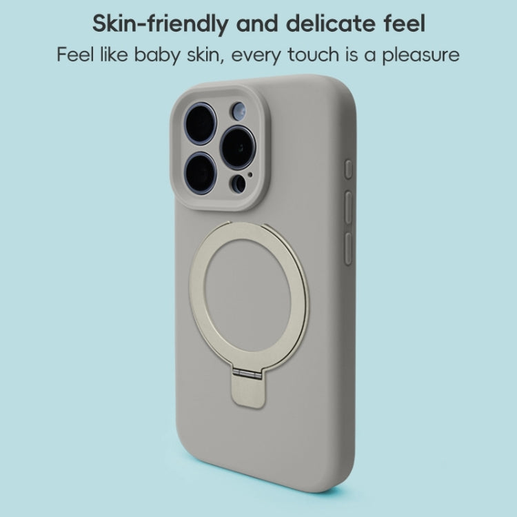 For iPhone 11 Precision Hole Liquid Silicone MagSafe Metal Ring Holder Phone Case