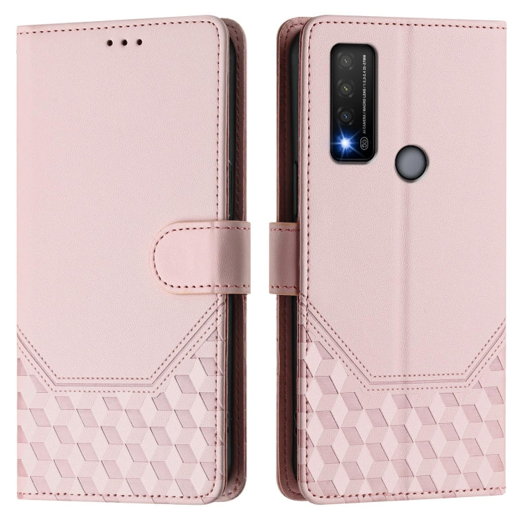 For TCL 20R Honeycomb Embossing RFID Leather Phone Case