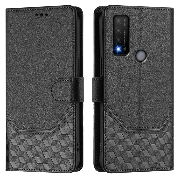 For TCL 20R Honeycomb Embossing RFID Leather Phone Case