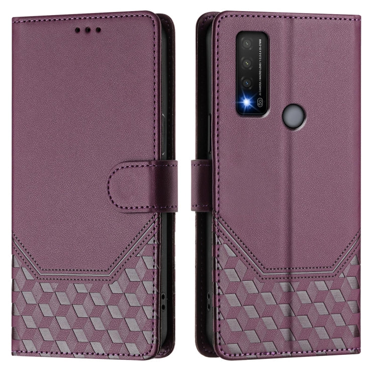 For TCL 20R Honeycomb Embossing RFID Leather Phone Case