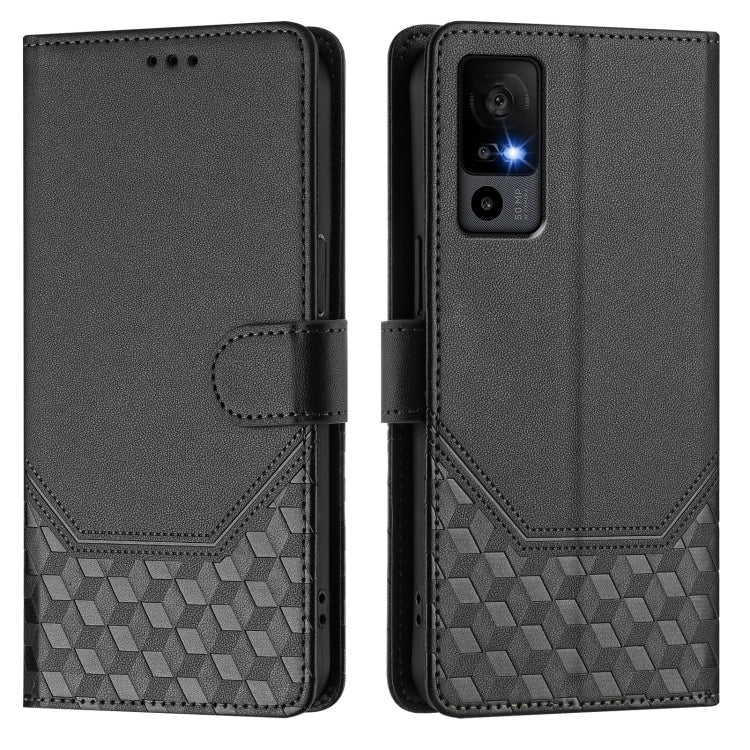For TCL 40R Honeycomb Embossing RFID Leather Phone Case