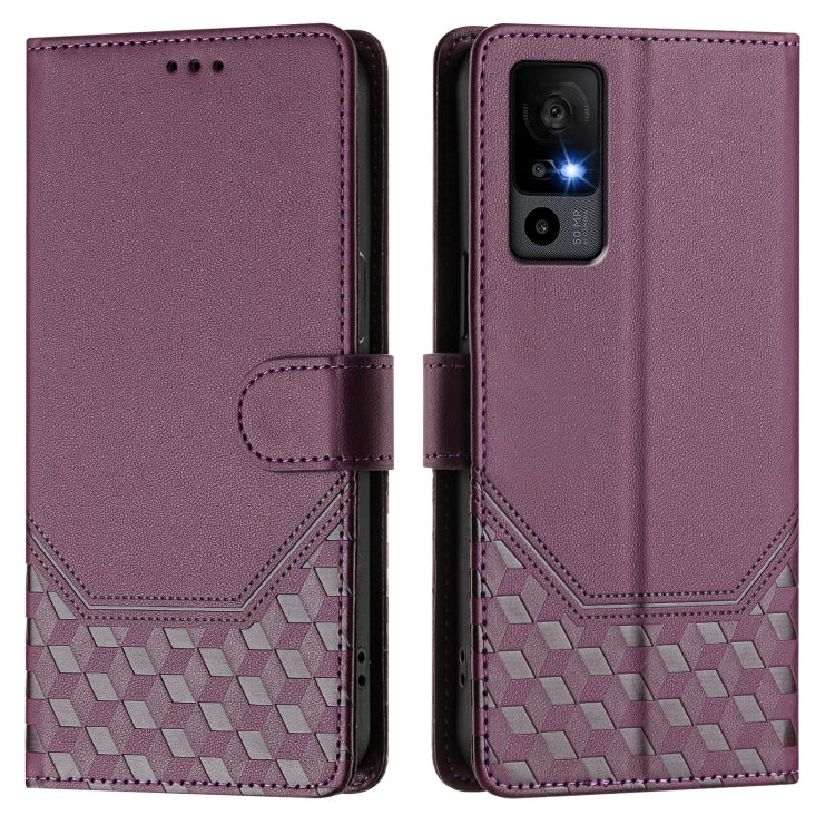 For TCL 40R Honeycomb Embossing RFID Leather Phone Case