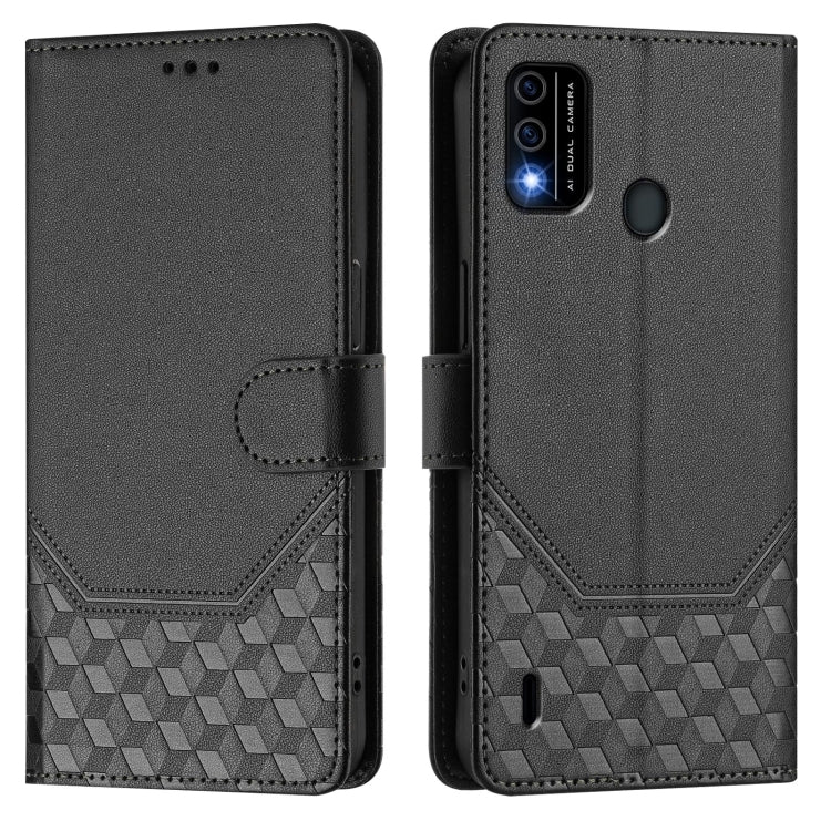 For itel A48 Honeycomb Embossing RFID Leather Phone Case