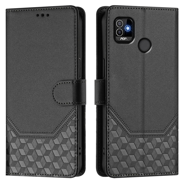 For Tecno Pop 5 Honeycomb Embossing RFID Leather Phone Case
