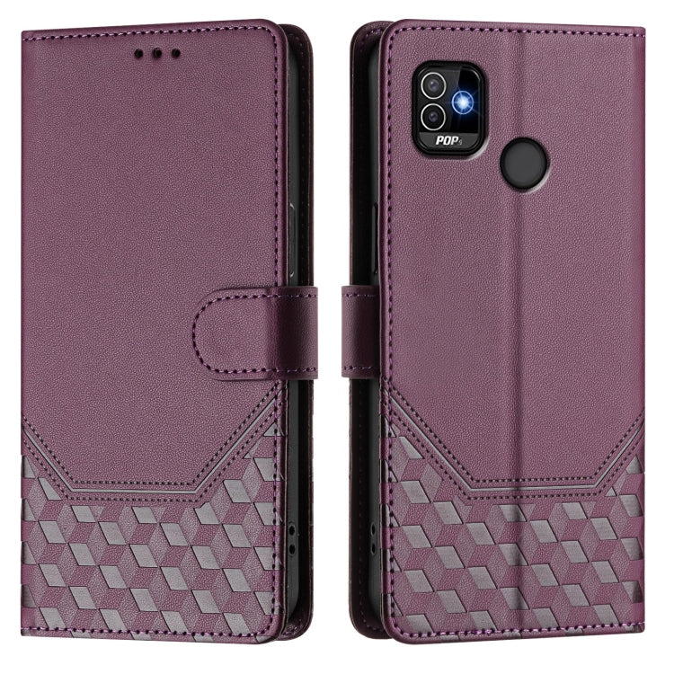 For Tecno Pop 5 Honeycomb Embossing RFID Leather Phone Case