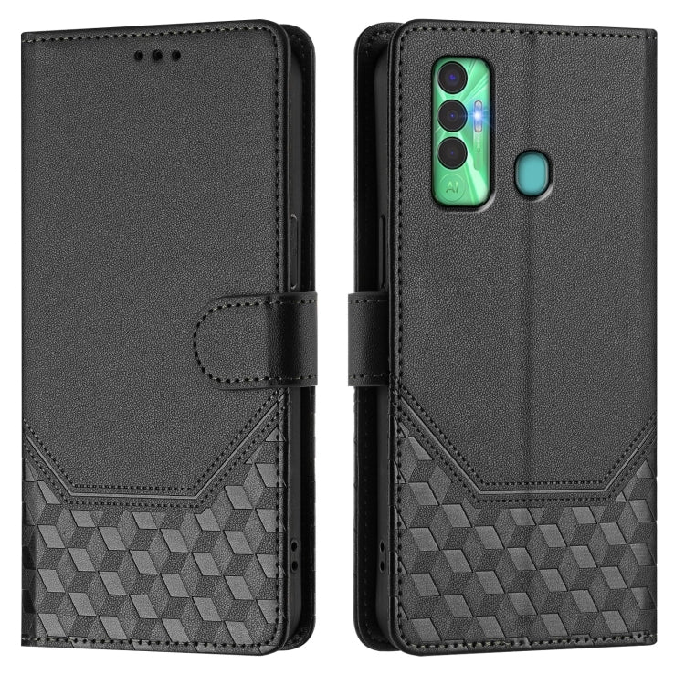 For Tecno Spark 7P Honeycomb Embossing RFID Leather Phone Case