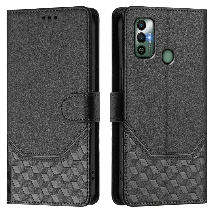 For Tecno Spark 7 / Spark 7T Honeycomb Embossing RFID Leather Phone Case