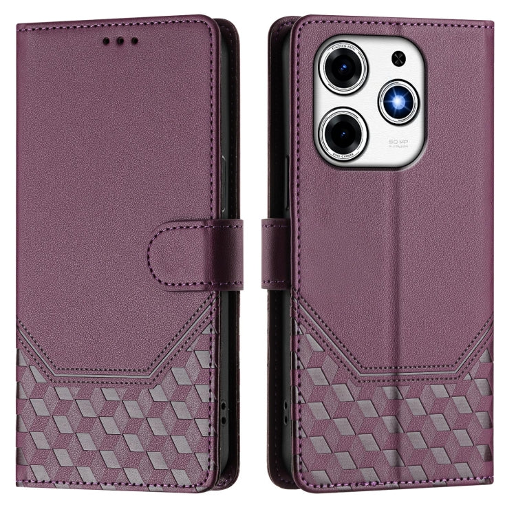 For Tecno Spark 10 Pro Magic Magenta Honeycomb Embossing RFID Leather Phone Case