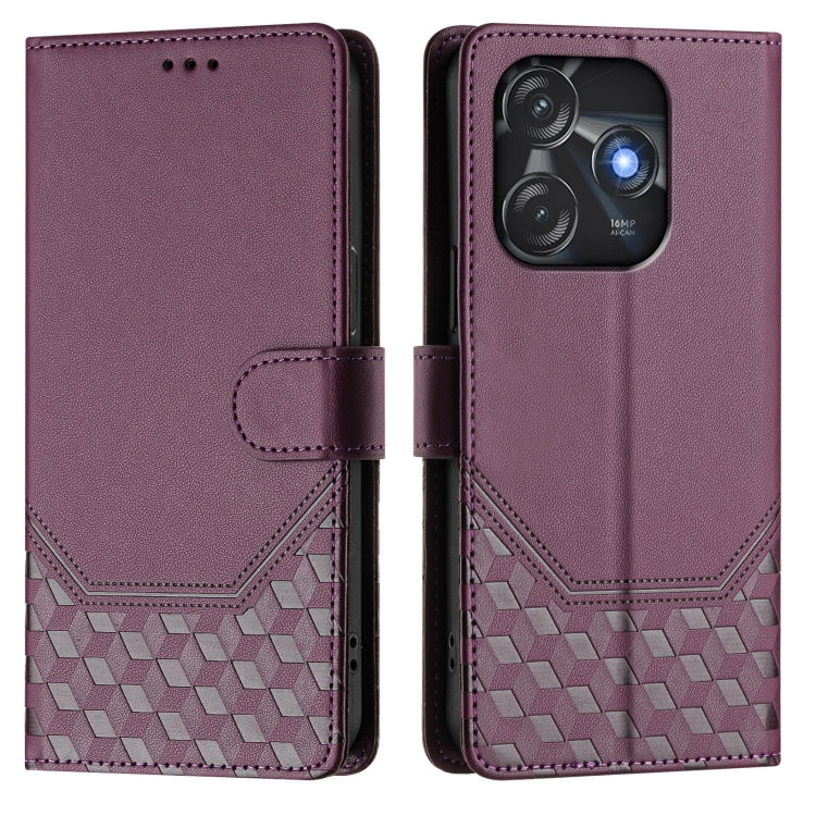 For Tecno Spark 10C / 10 4G Honeycomb Embossing RFID Leather Phone Case