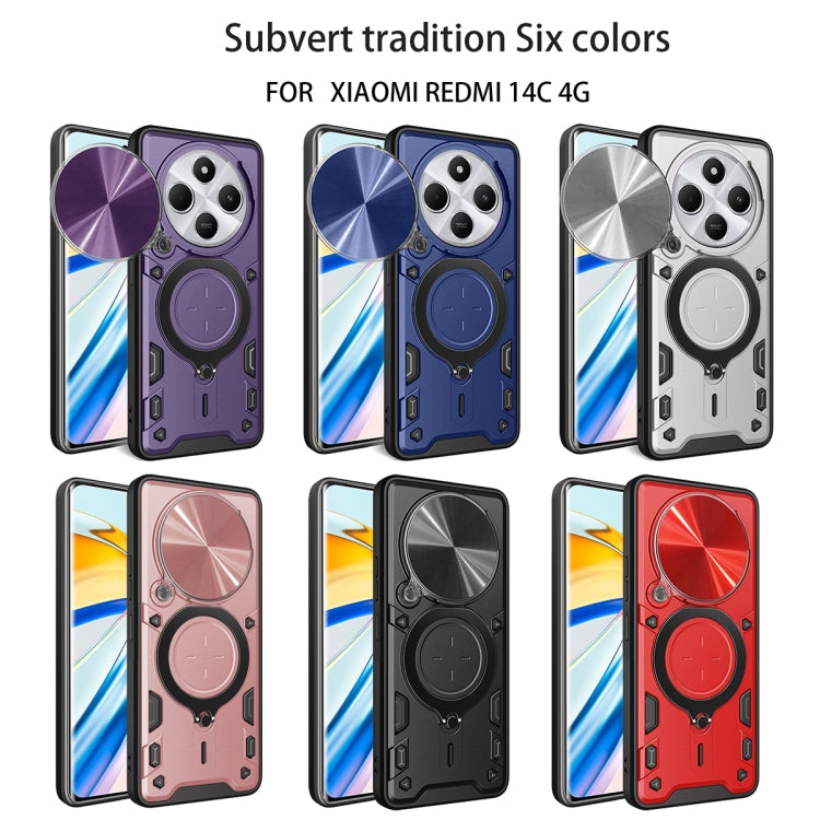 For Redmi 14C 4G CD Texture Sliding Camshield Magnetic Holder Phone Case