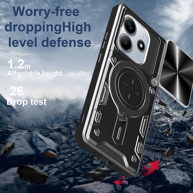 For Redmi Note 14 5G CD Texture Sliding Camshield Magnetic Holder Phone Case
