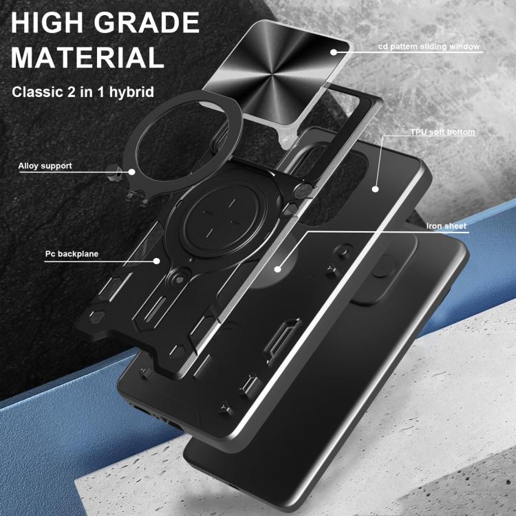 For Redmi Note 14 4G 164.48mm CD Texture Sliding Camshield Magnetic Holder Phone Case