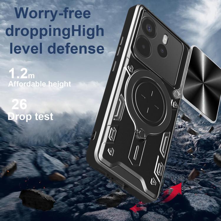 For Redmi Note 14 4G 164.48mm CD Texture Sliding Camshield Magnetic Holder Phone Case